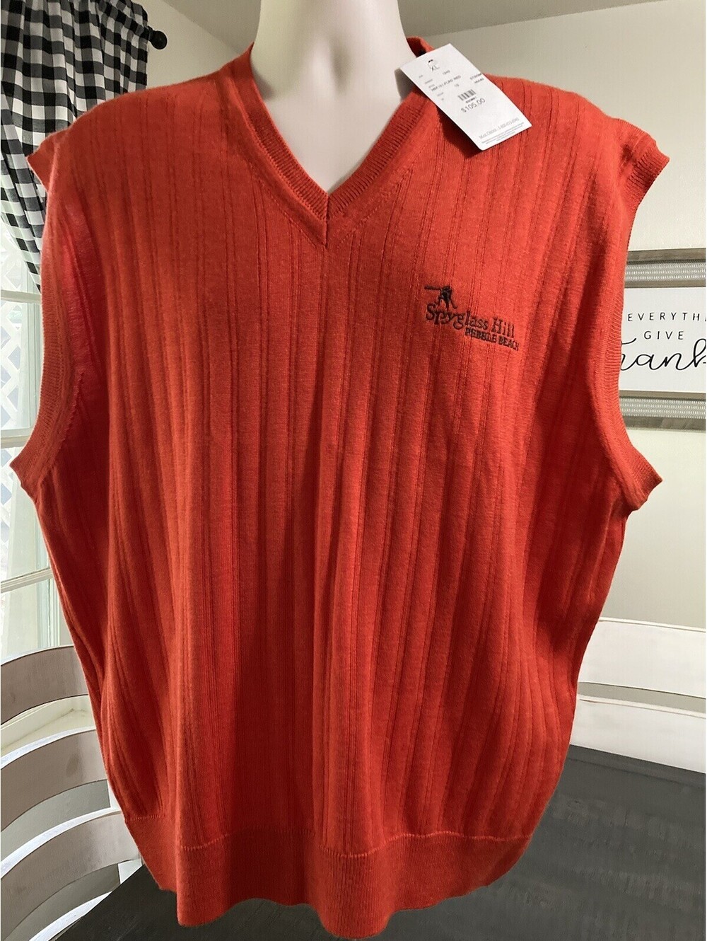 Ben Hogan Mens Red V-Neck Golf Sweater Merino Wool Vest Size XL Pebble Beach